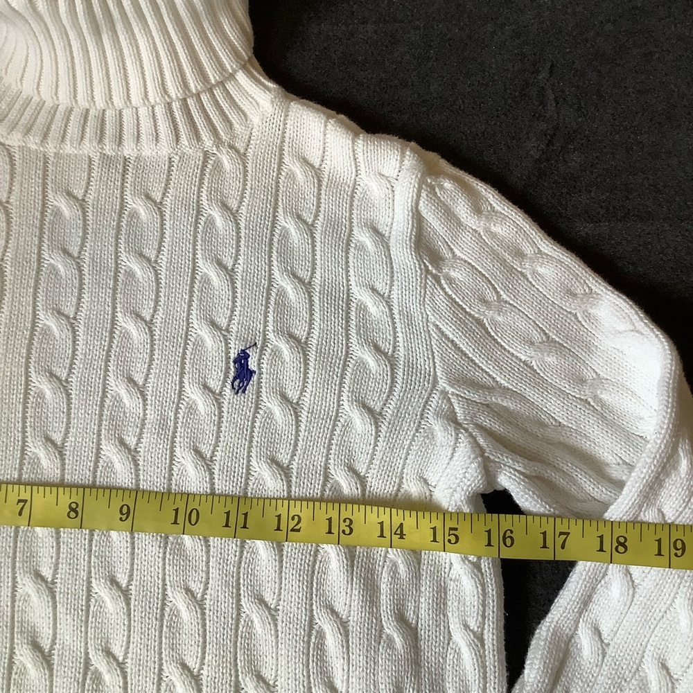 Ralph Lauren Sport CowlNeck Sweater Women Med. White Cable Knit Pullover Cotton - Picture 9 of 12